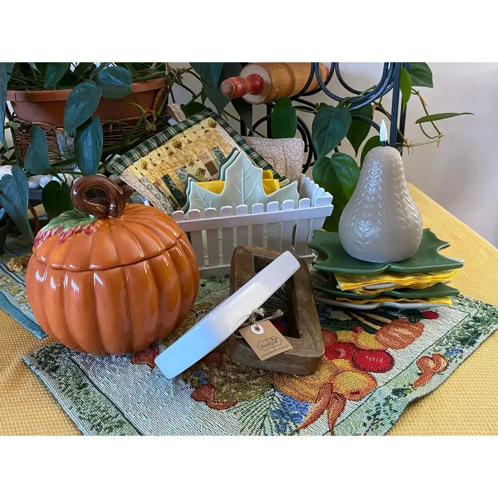 FTD Ceramic Pumpkin Covered Candy Dish Trinket Jar Fall Harvest Halloween Decor